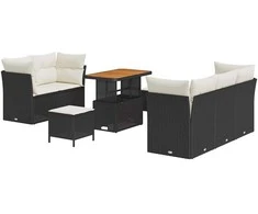 Sodo Sofų Rinkinys su pagalve 8 pcs Juoda ir kreminė