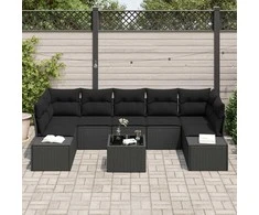 Lauko baldų komplektas Sodo Sofų Rinkinys su pagalve 8 pcs Juoda poliratanas