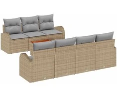 Lauko baldų komplektas Sodo Sofų Rinkinys su pagalve 8 pcs Smėlio poliratanas