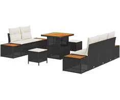 Lauko baldų komplektas Sodo Sofų Rinkinys 8 pcs Juoda poliratanas