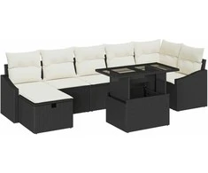 Lauko baldų komplektas Sodo Sofų Rinkinys 8 pcs Juoda poliratanas