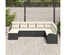 Lauko baldų komplektas Sodo Sofų Rinkinys su pagalve 8 pcs Juoda Poli ratanas