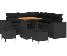 Lauko baldų komplektas Sodo Sofų Rinkinys su pagalve 8 pcs Juoda poliratanas