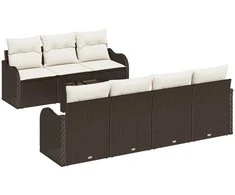 Sodo Sofų Rinkinys su pagalve 8 pcs Ruda ir grietinėlė