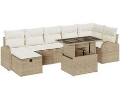 Sodo Sofų Rinkinys su pagalve 8 pcs Smėlio Poli ratanas