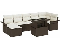 Lauko baldų komplektas Sodo Sofų Rinkinys su pagalve 8 pcs Ruda Poli ratanas
