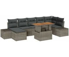 Lauko baldų komplektas Sodo Sofų Rinkinys su saugykla 8 pcs Pilka Poli ratanas