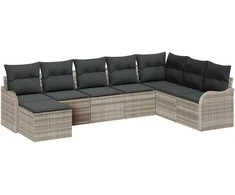 Sodo Sofų Rinkinys su pagalve 8 pcs Šviesiai pilka Poli ratanas