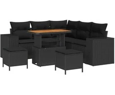 Lauko baldų komplektas Sodo Sofų Rinkinys su pagalve 8 pcs Juoda poliratanas