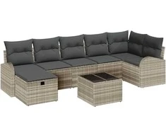 Lauko baldų komplektas Sodo Sofų Rinkinys su pagalve 8 pcs Šviesiai pilka Poli ratanas