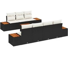 Sodo Sofų Rinkinys su pagalve 8 pcs Juoda Poli ratanas
