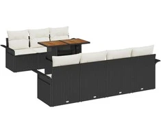 Lauko baldų komplektas Sodo Sofų Rinkinys su saugykla 8 pcs Juoda Poli ratanas