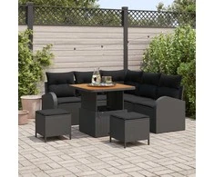 Sodo Sofų Rinkinys su pagalve su saugykla 8 pcs Juoda