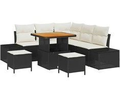 Lauko baldų komplektas Sodo Sofų Rinkinys su pagalve 8 pcs Juoda Poli ratanas