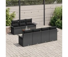 Lauko baldų komplektas Sodo Sofų Rinkinys su pagalve 8 pcs Juoda poliratanas