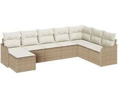 Lauko baldų komplektas Sodo Sofų Rinkinys 8 pcs Smėlio ir balta Poli ratanas