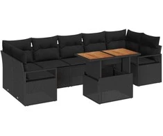 Sodo Sofų Rinkinys su saugykla 8 pcs Juoda Poli ratanas