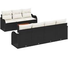 Lauko baldų komplektas Sodo Sofų Rinkinys 8 pcs Juoda ir kreminė poliratanas