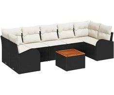 Lauko baldų komplektas Sodo Sofų Rinkinys 8 pcs Juoda ir kreminė poliratanas