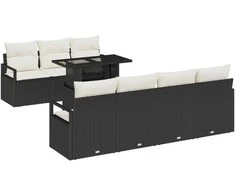 Sodo Sofų Rinkinys su saugykla 8 pcs Juoda Poli ratanas