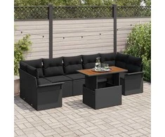 Lauko baldų komplektas Sodo Sofų Rinkinys su saugykla 8 pcs Juoda Poli ratanas