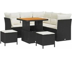 Sodo Sofų Rinkinys su pagalve 8 pcs Juoda ir kreminė
