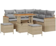 Lauko baldų komplektas Sodo Sofų Rinkinys 8 pcs Smėlio poliratanas