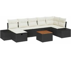 Lauko baldų komplektas Sodo Sofų Rinkinys su pagalve 8 pcs Juoda Poli ratanas