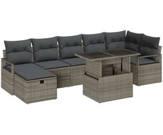 Lauko baldų komplektas Sodo Sofų Rinkinys su pagalve 8 pcs Pilka Poli ratanas