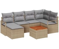 Sodo Sofų Rinkinys su pagalve 8 pcs Smėlio poliratanas