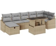 Lauko baldų komplektas Sodo Sofų Rinkinys su pagalve 8 pcs Smėlio Poli ratanas