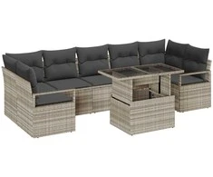 Lauko baldų komplektas Sodo Sofų Rinkinys 8 pcs Šviesiai pilka Poli ratanas