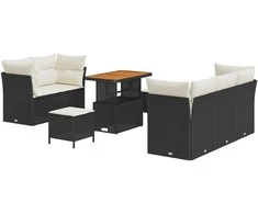 Lauko baldų komplektas Sodo Sofų Rinkinys 8 pcs Juoda poliratanas