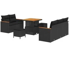 Lauko baldų komplektas Sodo Sofų Rinkinys 8 pcs Juoda poliratanas