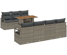 Lauko baldų komplektas Sodo Sofų Rinkinys su saugykla 8 pcs Pilka Poli ratanas