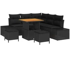 Lauko baldų komplektas Sodo Sofų Rinkinys su pagalve 8 pcs Juoda poliratanas