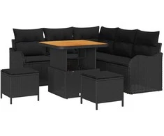 Lauko baldų komplektas Sodo Sofų Rinkinys su pagalve 8 pcs Juoda poliratanas