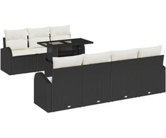 Sodo Sofų Rinkinys su pagalve 8 pcs Juoda Poli ratanas