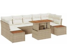 Lauko baldų komplektas Sodo Sofų Rinkinys su saugykla 8 pcs Smėlio Poli ratanas