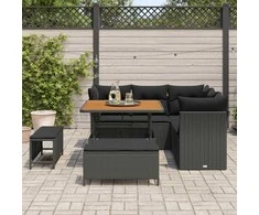Lauko baldų komplektas Sodo Sofų Rinkinys 8 pcs Juoda poliratanas