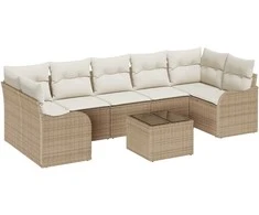 Sofa Sodo Sofų Rinkinys su pagalve 8 pcs Bežinė ir kreminė