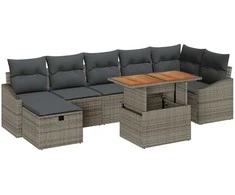 Lauko baldų komplektas Sodo Sofų Rinkinys su pagalve 8 pcs Pilka poliratanas