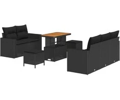 Sodo Sofų Rinkinys su pagalve 8 pcs Juoda poliratanas