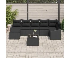 Lauko baldų komplektas Sofos komplektas su pagalve 8 pcs Juoda poliratanas