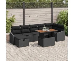 Lauko baldų komplektas Sodo Sofų Rinkinys su pagalve 8 pcs Juoda poliratanas