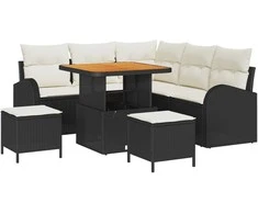 Sodo Sofų Rinkinys su pagalve 8 pcs Juoda ir kreminė