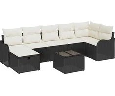 Lauko baldų komplektas Sodo Sofų Rinkinys su pagalve 8 pcs Juoda Poli ratanas