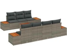 Sodo Sofų Rinkinys su pagalve 8 pcs Pilka Poli ratanas