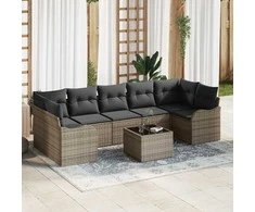 Sodo Sofų Rinkinys 8 pcs Pilka Poli Ratanas, Plienas ir Stiklas