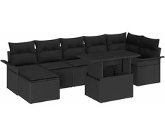Lauko baldų komplektas Sodo Sofų Rinkinys su pagalve 8 pcs Juoda Poli ratanas